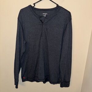 Untuckit‎ Men's Large Heather Navy Blue Henley Long Sleeve Pullover Button